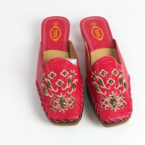 TOD's Leather Beaded & Flowers Mules clogs shoes